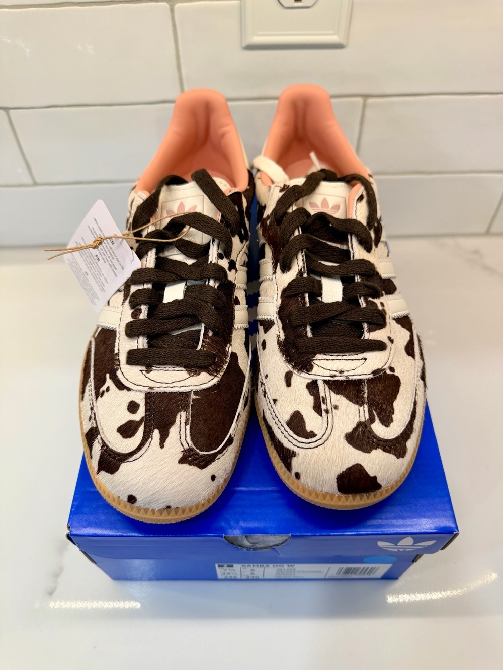 adidas Samba OG Cow Print Sneakers in Brown, White and Pink Interior - Picture 3 of 7